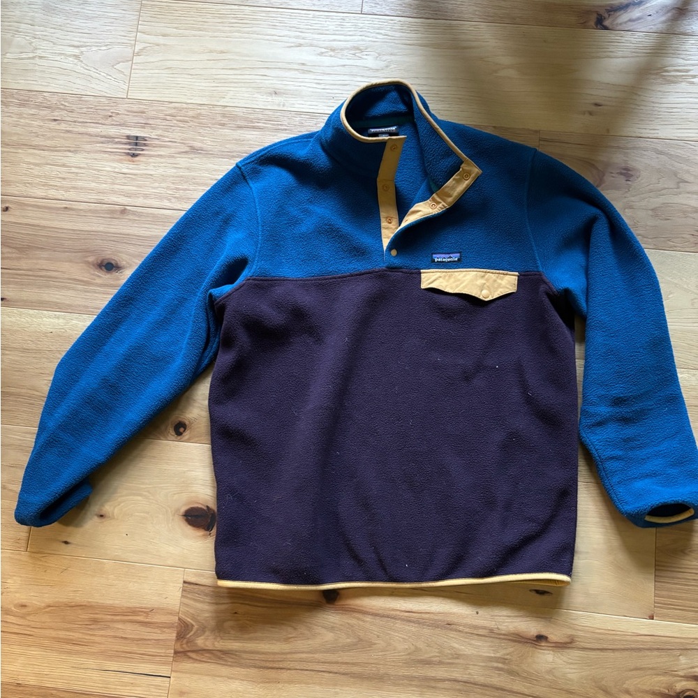 Patagonia Men's Two-Tone Crewneck Fleece - Teal, Brown & Tan